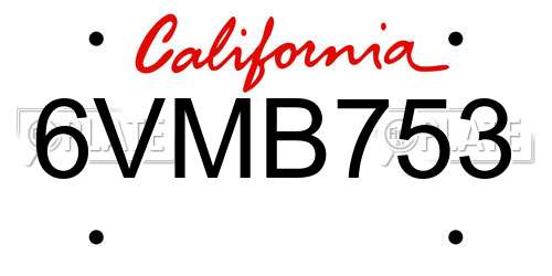 6VMB753 California License Plate
