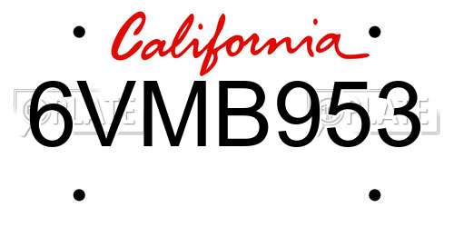 6VMB953 California License Plate