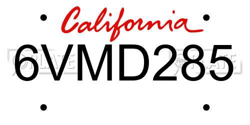 6VMD285 California License Plate