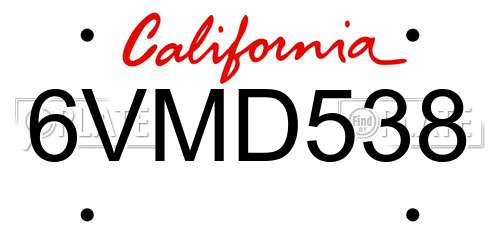 6VMD538 California License Plate