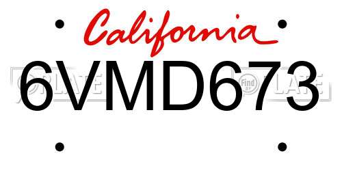 6VMD673 California License Plate