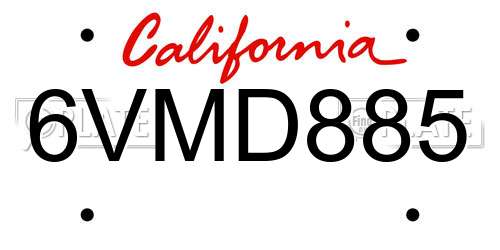 6VMD885 California License Plate