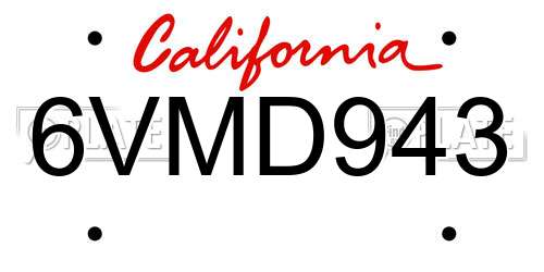 6VMD943 California License Plate