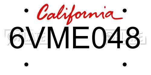 6VME048 California License Plate
