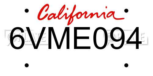 6VME094 California License Plate