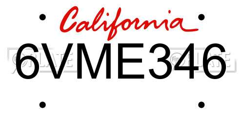 6VME346 California License Plate