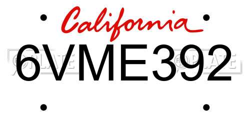 6VME392 California License Plate