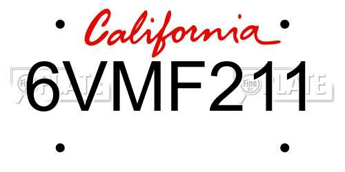 6VMF211 California License Plate