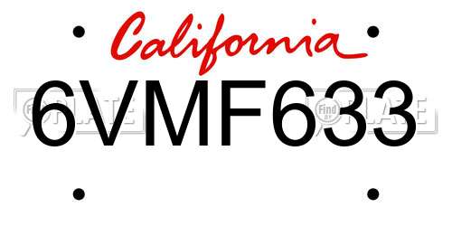 6VMF633 California License Plate