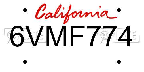 6VMF774 California License Plate