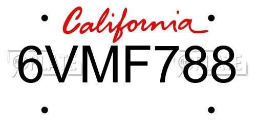 6VMF788 California License Plate