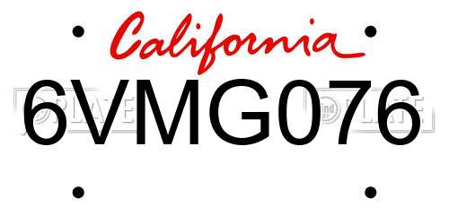 6VMG076 California License Plate