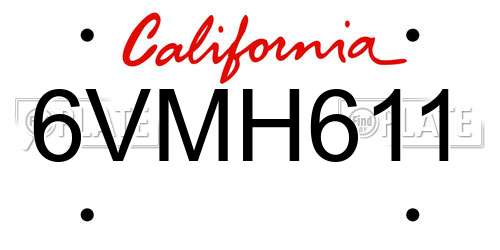 6VMH611 California License Plate