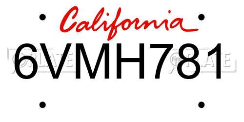 6VMH781 California License Plate