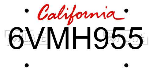 6VMH955 California License Plate