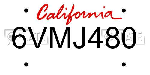 6VMJ480 California License Plate