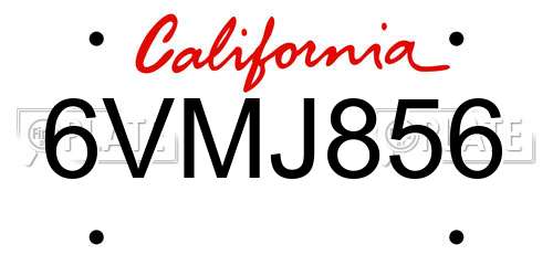6VMJ856 California License Plate