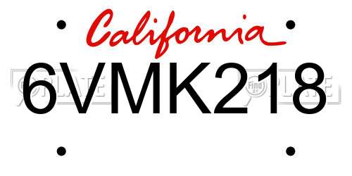 6VMK218 California License Plate