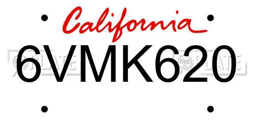 6VMK620 California License Plate