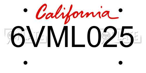 6VML025 California License Plate