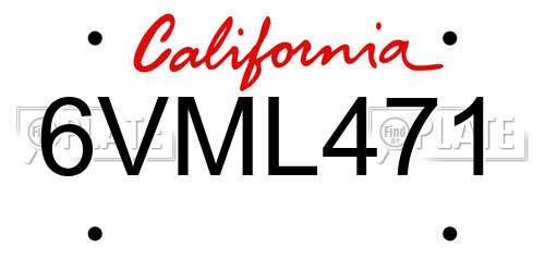 6VML471 California License Plate
