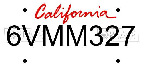 6VMM327 California License Plate