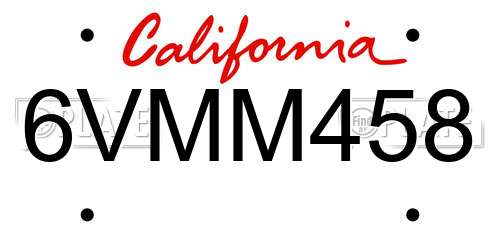 6VMM458 California License Plate