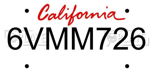 6VMM726 California License Plate