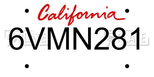 6VMN281 California License Plate