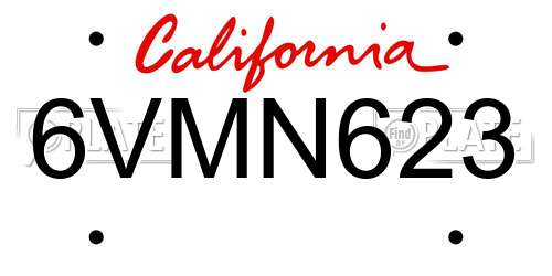 6VMN623 California License Plate