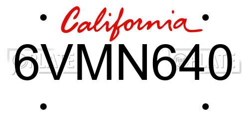 6VMN640 California License Plate