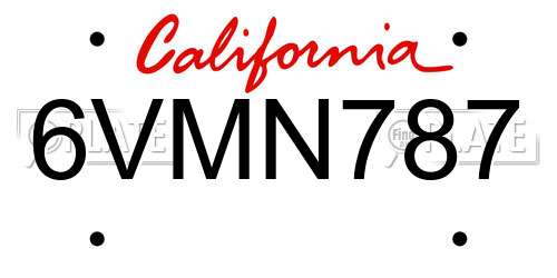 6VMN787 California License Plate