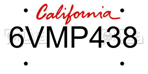 6VMP438 California License Plate