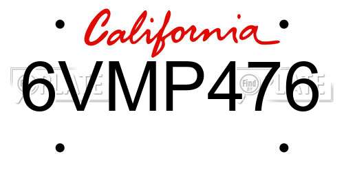 6VMP476 California License Plate