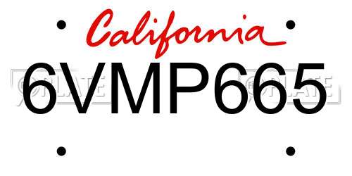6VMP665 California License Plate