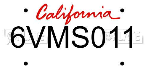 6VMS011 California License Plate