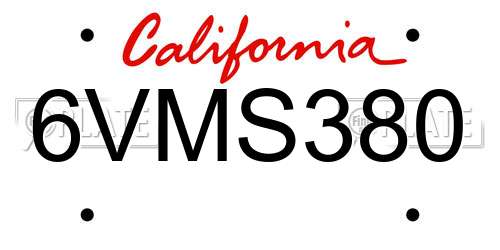 6VMS380 California License Plate