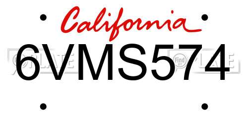 6VMS574 California License Plate