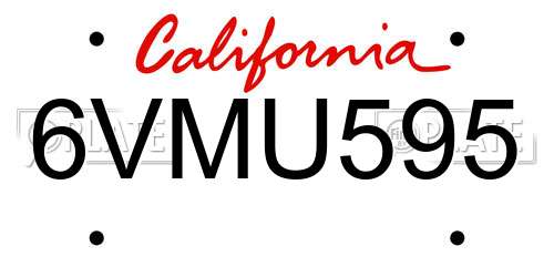 6VMU595 California License Plate