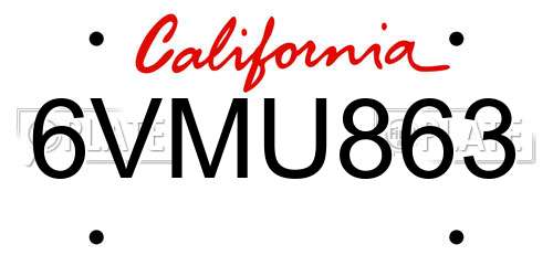 6VMU863 California License Plate