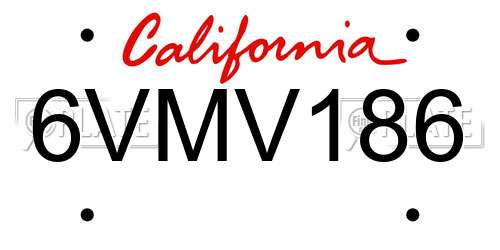 6VMV186 California License Plate