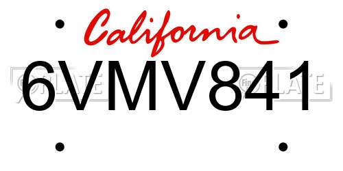 6VMV841 California License Plate