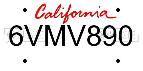 6VMV890 California License Plate