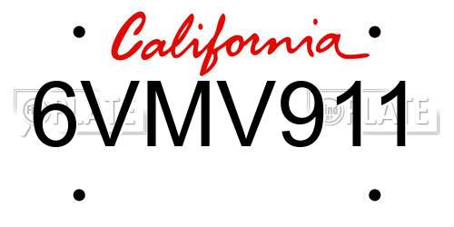6VMV911 California License Plate