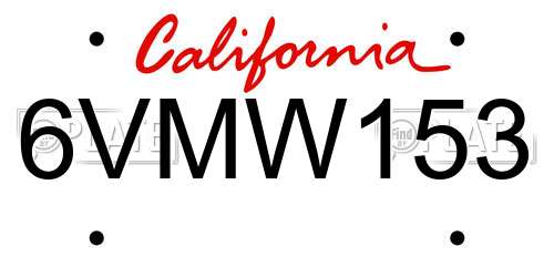 6VMW153 California License Plate