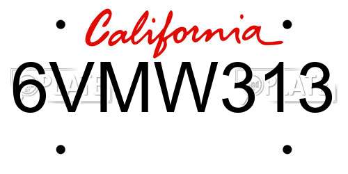 6VMW313 California License Plate