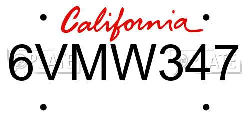 6VMW347 California License Plate
