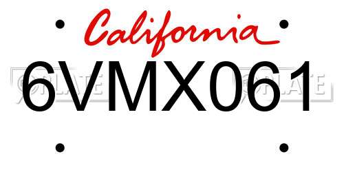 6VMX061 California License Plate