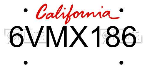 6VMX186 California License Plate