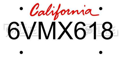 6VMX618 California License Plate